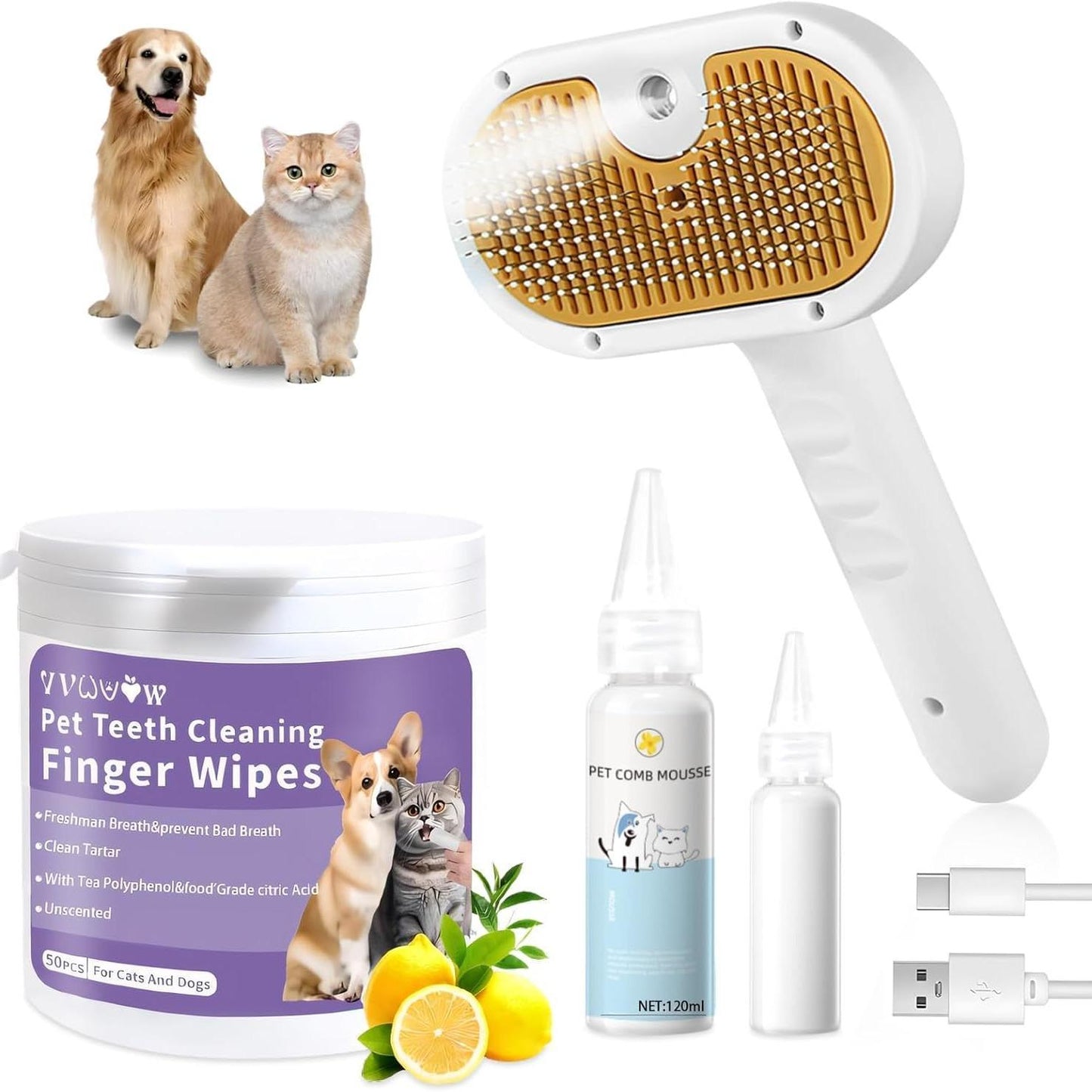 Pet steam brush 3-in-1 with teeth cleaner that prevent bad breath and clean the tartar