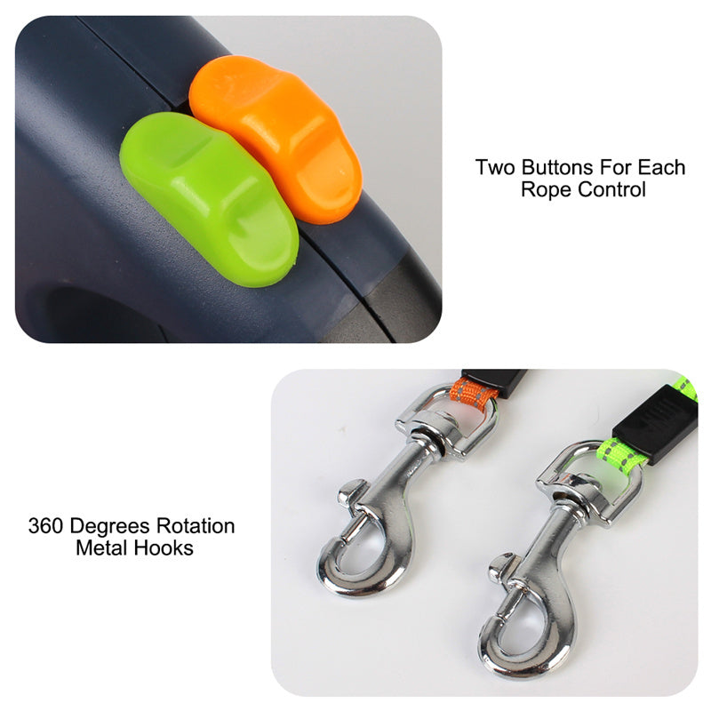 Retractable Dog Leash For Small Dogs Reflective Dual Pet Leash Lead 360