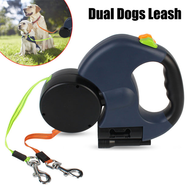 360° Retractable Dog Leash - Dual Pet Lead with Reflective Safety for Small Dogs