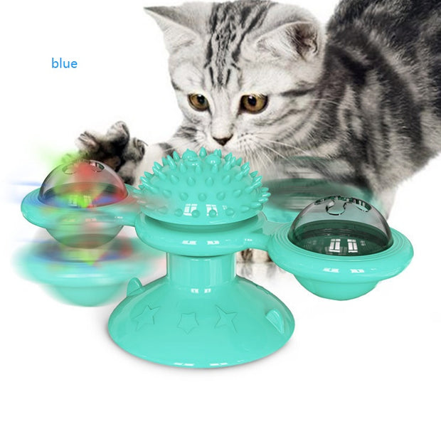 Interactive Cat Windmill Toy - 4-in-1 Rotating Scratching & Dental Care Center