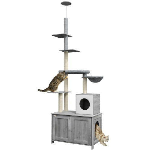 Floor-to-Ceiling Cat Tower - Adjustable Height 7.5-9.5ft with Hammock & Multi-Level Scratching Posts