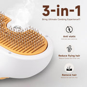 Pet steam brush 3-in-1 anti-static, removes hair with one click and reduces flyaway hairs