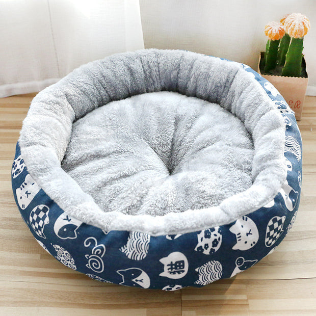 Round Padded Pet Bed - Soft Cotton Litter for Dogs & Cats