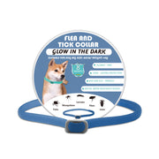 Blue glow in dark dog collar with bug protection technology