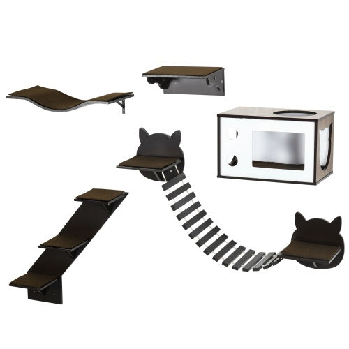 PawHut Wall-Mounted Cat Shelves - Ergonomic Curved Platform Climbing Tree