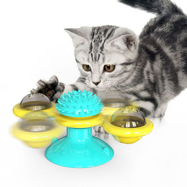 Interactive Cat Windmill Toy - 4-in-1 Rotating Scratching & Dental Care Center