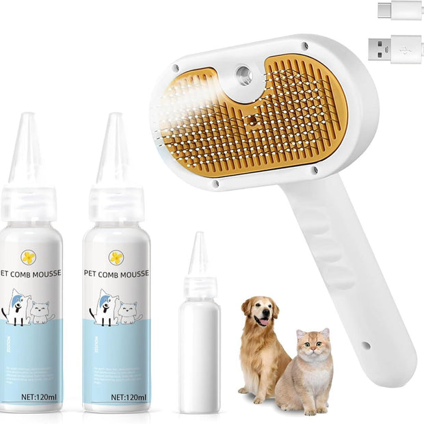Pet steam brush 3-in-1 for dogs with water tank shampoo and grooming brush