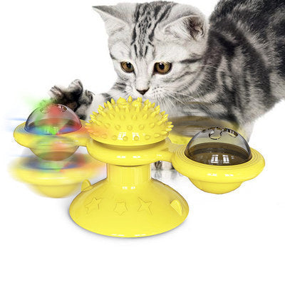 Interactive Cat Windmill Toy - 4-in-1 Rotating Scratching & Dental Care Center