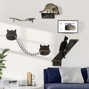 PawHut Wall-Mounted Cat Shelves - Ergonomic Curved Platform Climbing Tree
