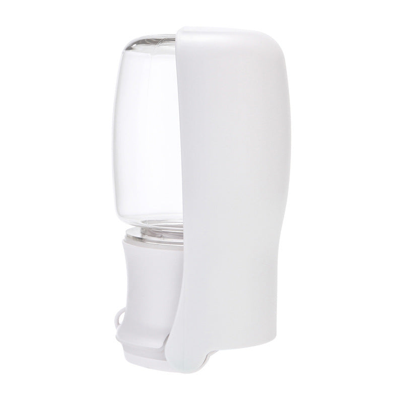 Foldable pet water bottle 350ml in white for dogs travel and walks