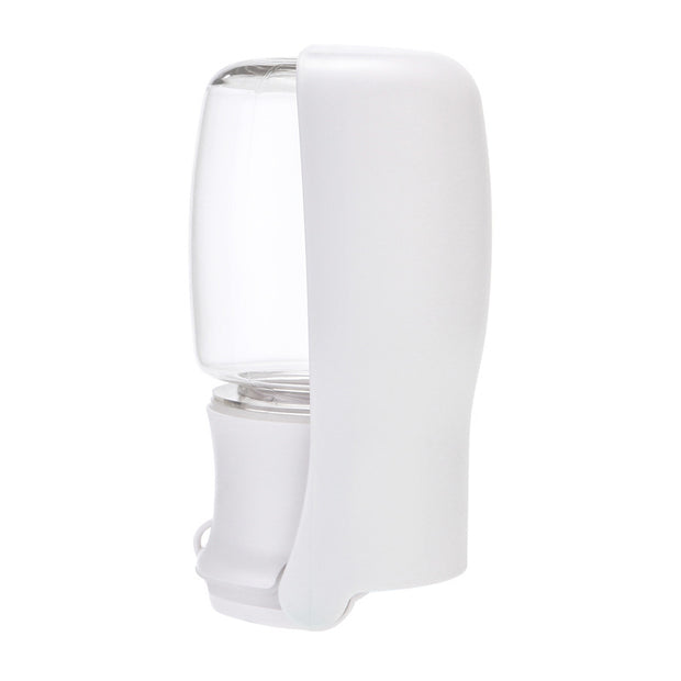 Foldable pet water bottle 350ml in white for dogs travel and walks