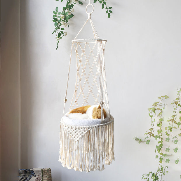 Macrame Pet Hammock - Hanging Bed for Cats & Small Dogs