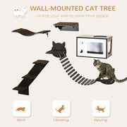 PawHut Wall-Mounted Cat Shelves - Ergonomic Curved Platform Climbing Tree