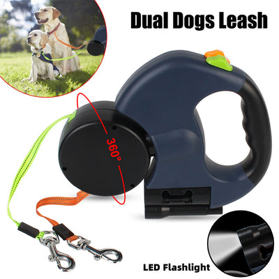 360° Retractable Dog Leash - Dual Pet Lead with Reflective Safety for Small Dogs