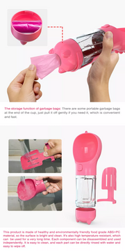 3-in-1 Portable Dog Water Bottle & Food Feeder - 300/500ml Travel Bowl