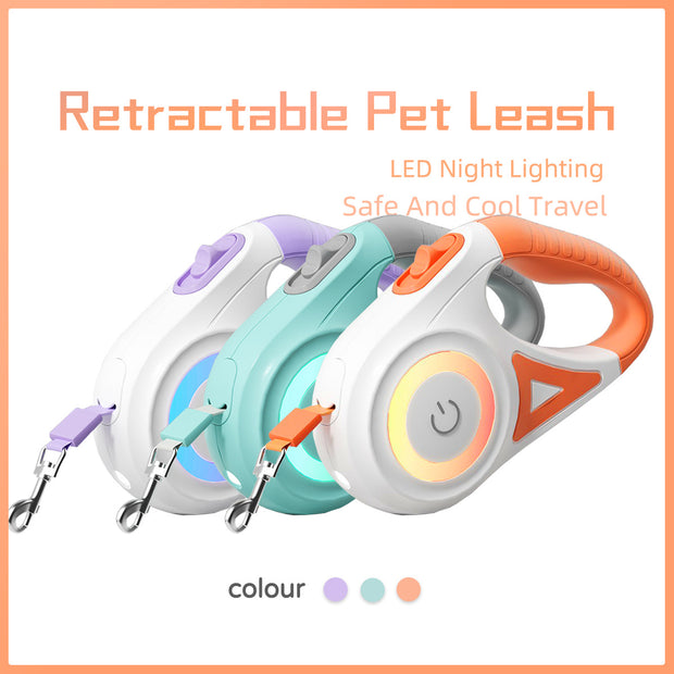 LED Spotlight Retractable Dog Leash - Night Safety Walking with Built-in Flashlight