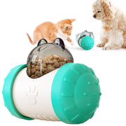 Light blue slow feeding toy ball with food dispensing holes for pets