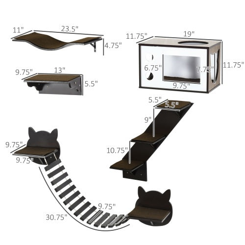 PawHut Wall-Mounted Cat Shelves - Ergonomic Curved Platform Climbing Tree
