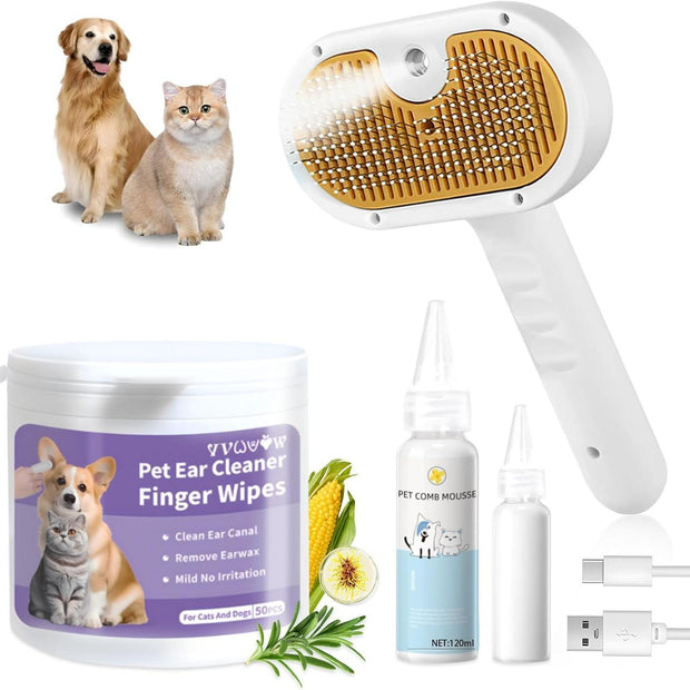Pet steam brush 3-in-1 with ear cleaner and earwax remover without irritating the pet