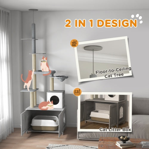 Floor-to-Ceiling Cat Tower - Adjustable Height 7.5-9.5ft with Hammock & Multi-Level Scratching Posts
