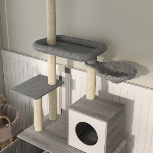 Floor-to-Ceiling Cat Tower - Adjustable Height 7.5-9.5ft with Hammock & Multi-Level Scratching Posts